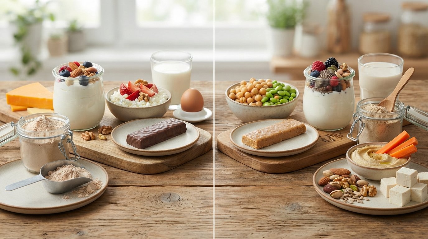 Protein snack photography illustrating 25 high-protein snacks for work that are easy to pack
