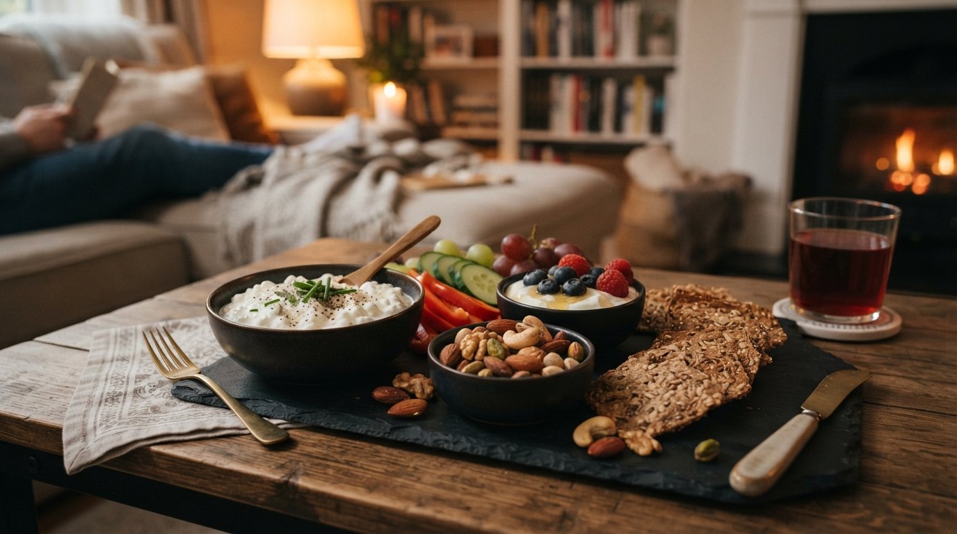 Protein snack photography illustrating cottage cheese dip: easy high-protein dip for vegetables and crackers