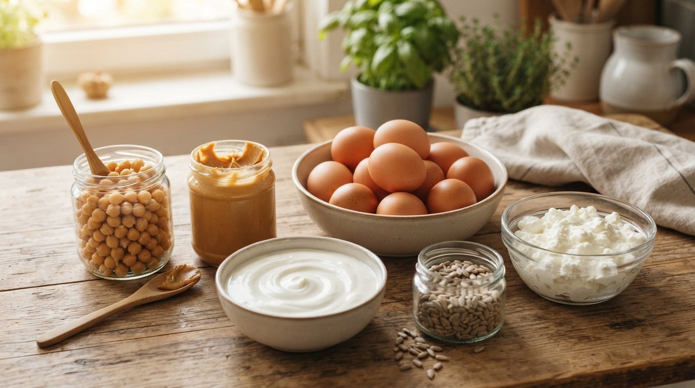 Protein snack photography illustrating cottage cheese snack bowls: 8 sweet and savory combinations