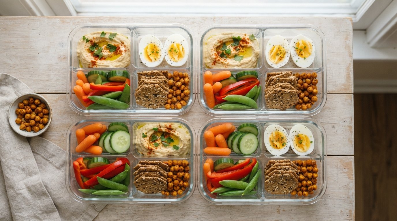 Protein snack photography illustrating high-protein snacks with fiber: foods that provide both