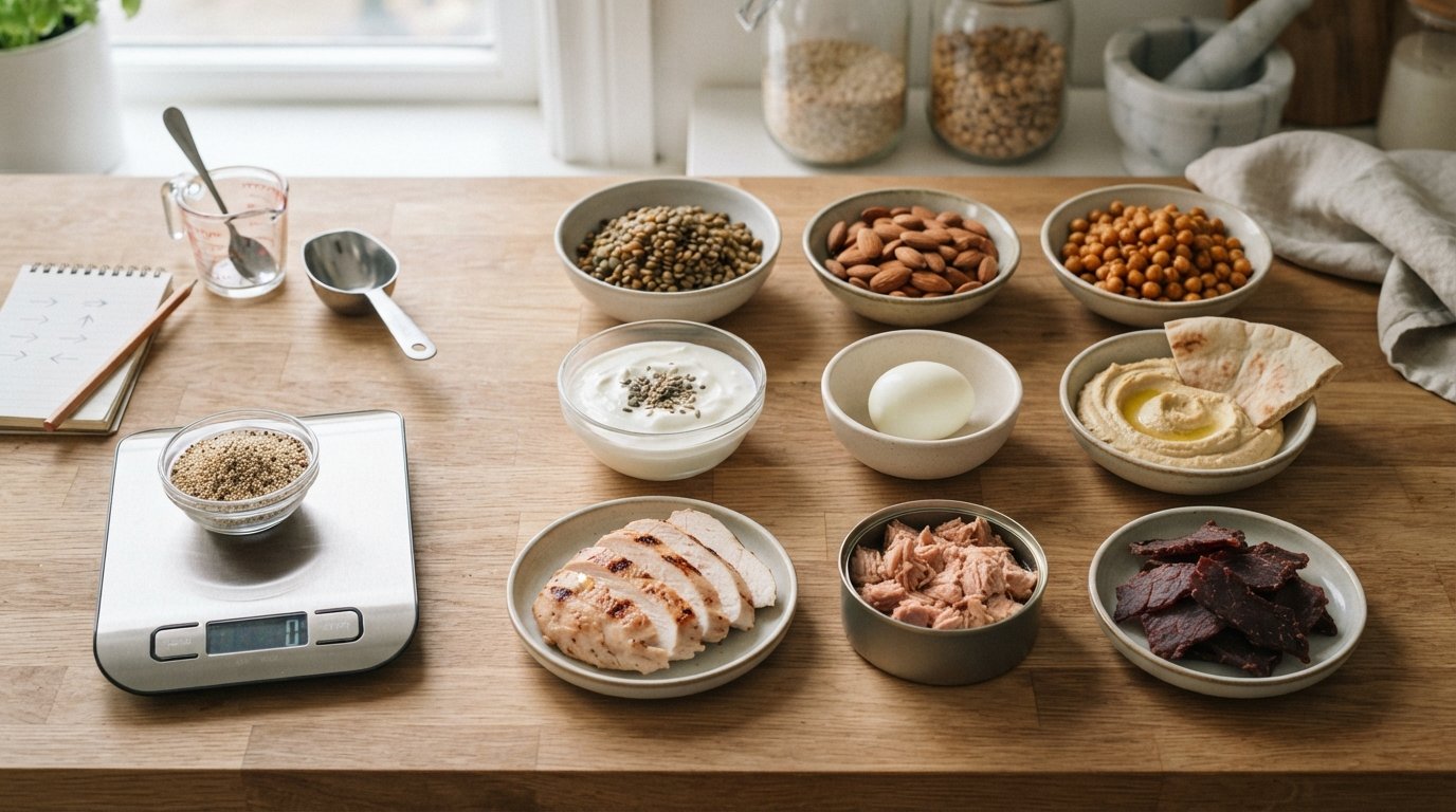 Protein snack photography illustrating protein per serving vs protein per calorie: a better way to compare snacks